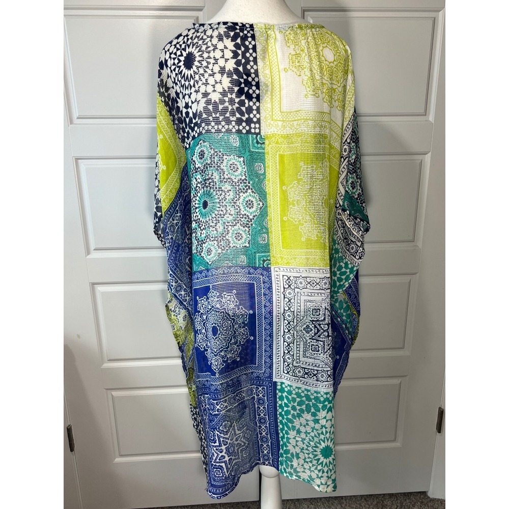 NWT Avenue Women's Patchwork Print Cover-Up Tunic Top Blue Green Yellow OS - Picture 4 of 10